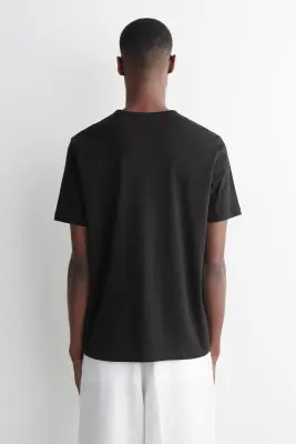 T-SHIRT EN COTON BROSSÉ - NOIR — photo 2