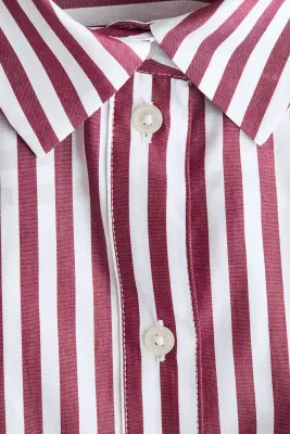Chemise oversize en popeline - Rouge foncé/rayé — photo 2