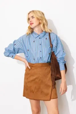 Chemise oversize rayée brodée — photo 4