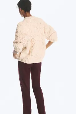 Pull texturé en maille torsadée longue - Beige - Rose chiné — photo 2