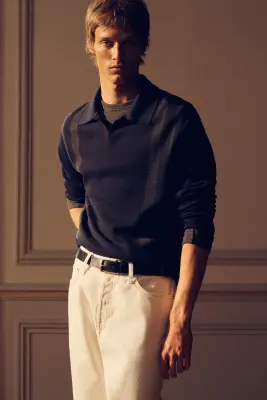 POLO RAYÉ EN LAINE MÉRINOS - MARINE / GRIS / RAYURES — photo 3