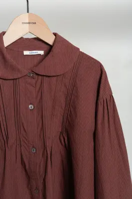 CAWLEY – JAPANESE STRIPE TYPEWRITER COTTON JESSIE SHIRT – BURGUNDY STRIPE — photo 5