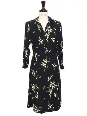 Robe en crèpe noir imprimé muguet vert et blanc Prix Boutique 2000€ Taille XS/S — photo 1