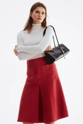 Jupe trapèze en twill - Rouge — photo 2