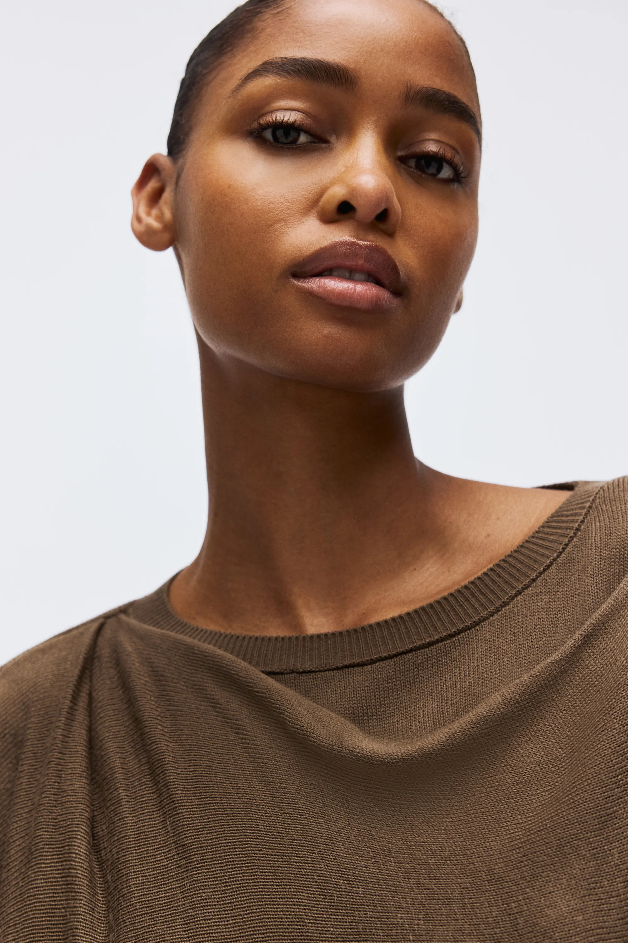 Pull avec détail façon écharpe - Taupe foncé