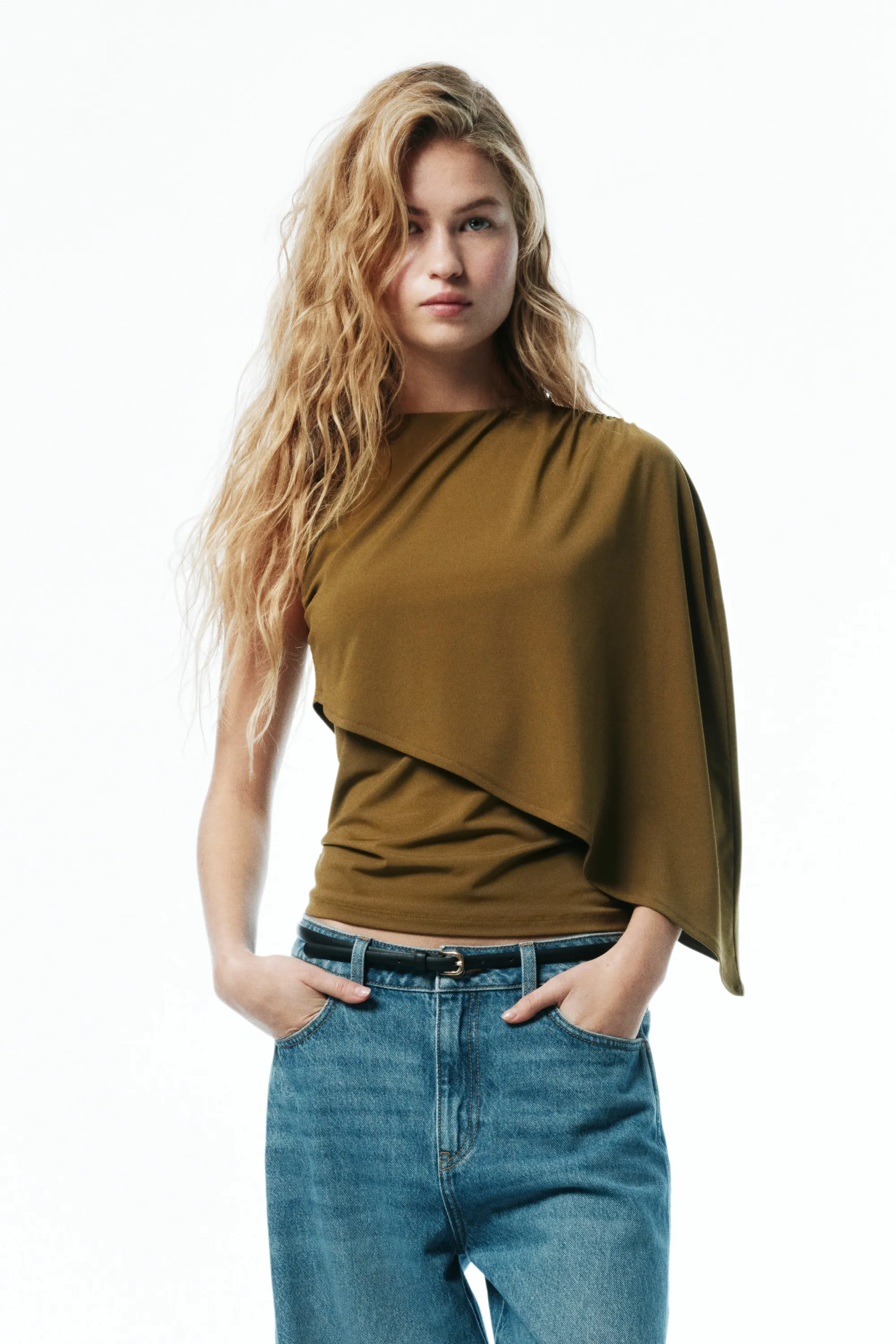 Top avec détail façon cape - Vert kaki foncé