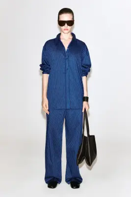 CHEMISE EN COTON AUX POIGNETS REPLIÉS - BLEU / RAYÉ — photo 2