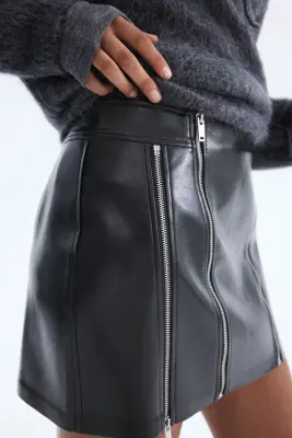 Jupe en tissu enduit avec zips - Gris foncé — photo 1