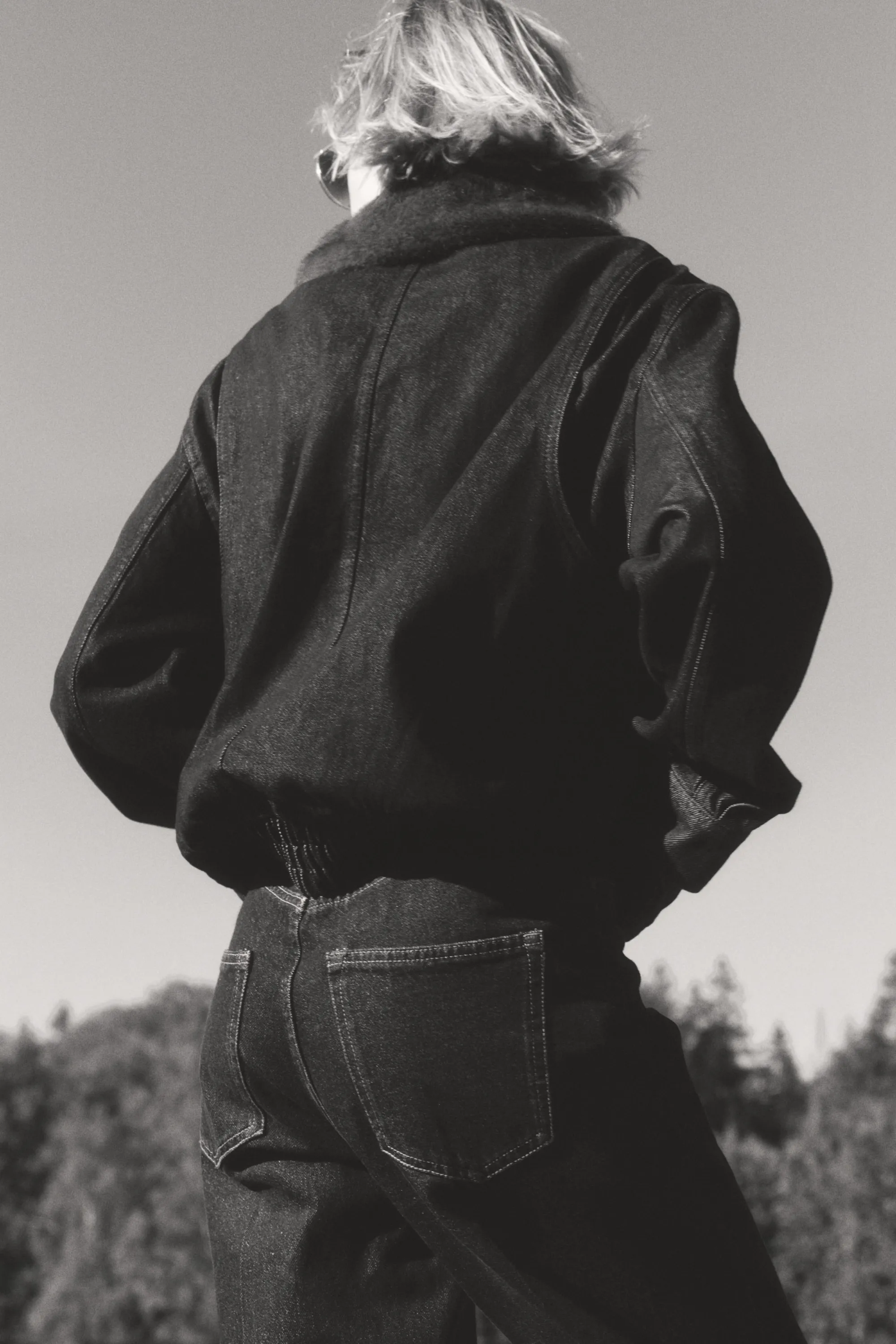 Veste en denim avec col duveteux - Bleu denim foncé