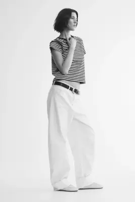 T-shirt ajusté - Noir/rayures blanches — photo 2