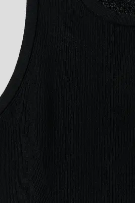 Débardeur côtelé Slim Fit en laine mélangée - Noir — photo 5