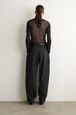 PANTALON BALLON À PLIS EN MÉLANGE DE COTON - NOIR — photo 2