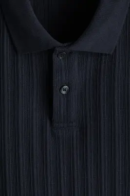 Polo Slim Fit en jersey texturé - Bleu marine — photo 5