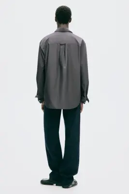 Chemise Relaxed Fit en popeline - Gris foncé — photo 3