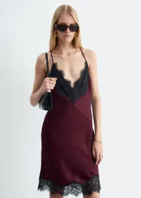 Robe nuisette à bordures en dentelle - Rouge foncé — photo 2