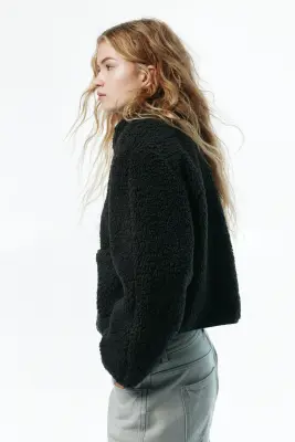 Veste en tissu Teddy bear avec col - Noir — photo 4