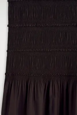 ROBE MIDI FRONCÉE À TAILLE BASSE EN POPELINE - BRUN FONCÉ — photo 5