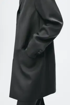 Veste droite Slim Fit en laine mélangée - Gris foncé — photo 4