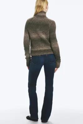 Cardigan zippé ajusté en maille douce - Vert kaki — photo 3