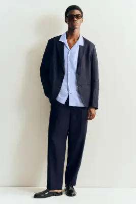 PANTALON FUSELÉ DÉCONTRACTÉ EN LIN - BLEU MARINE — photo 4