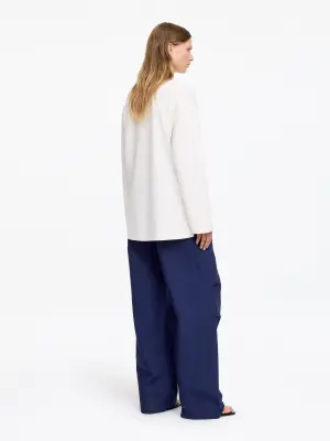 Pantalon en coton plissé aux genoux - Bleu foncé — photo 1
