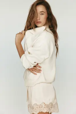 Gilet zippé en maille - Crème — photo 2