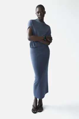 Robe asymétrique à effet drapé - Bleu foncé — photo 1