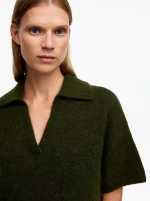 Pull polo en maille - Vert foncé — photo 3