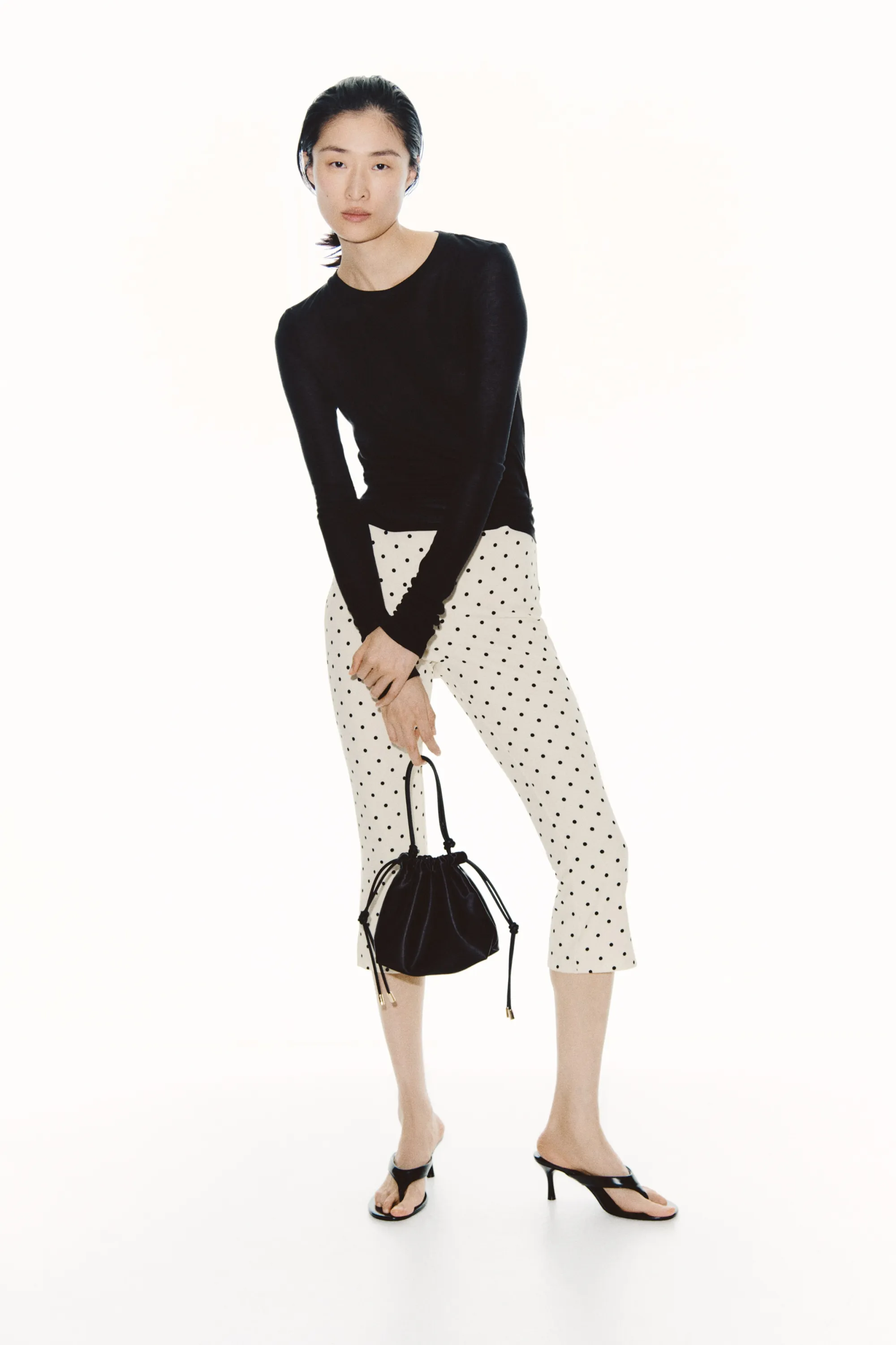 Pantalon Capri imprimé - Crème/pois
