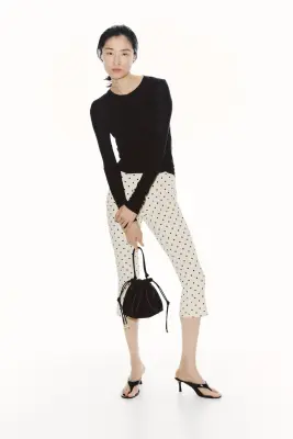 Pantalon Capri imprimé - Crème/pois — photo 1