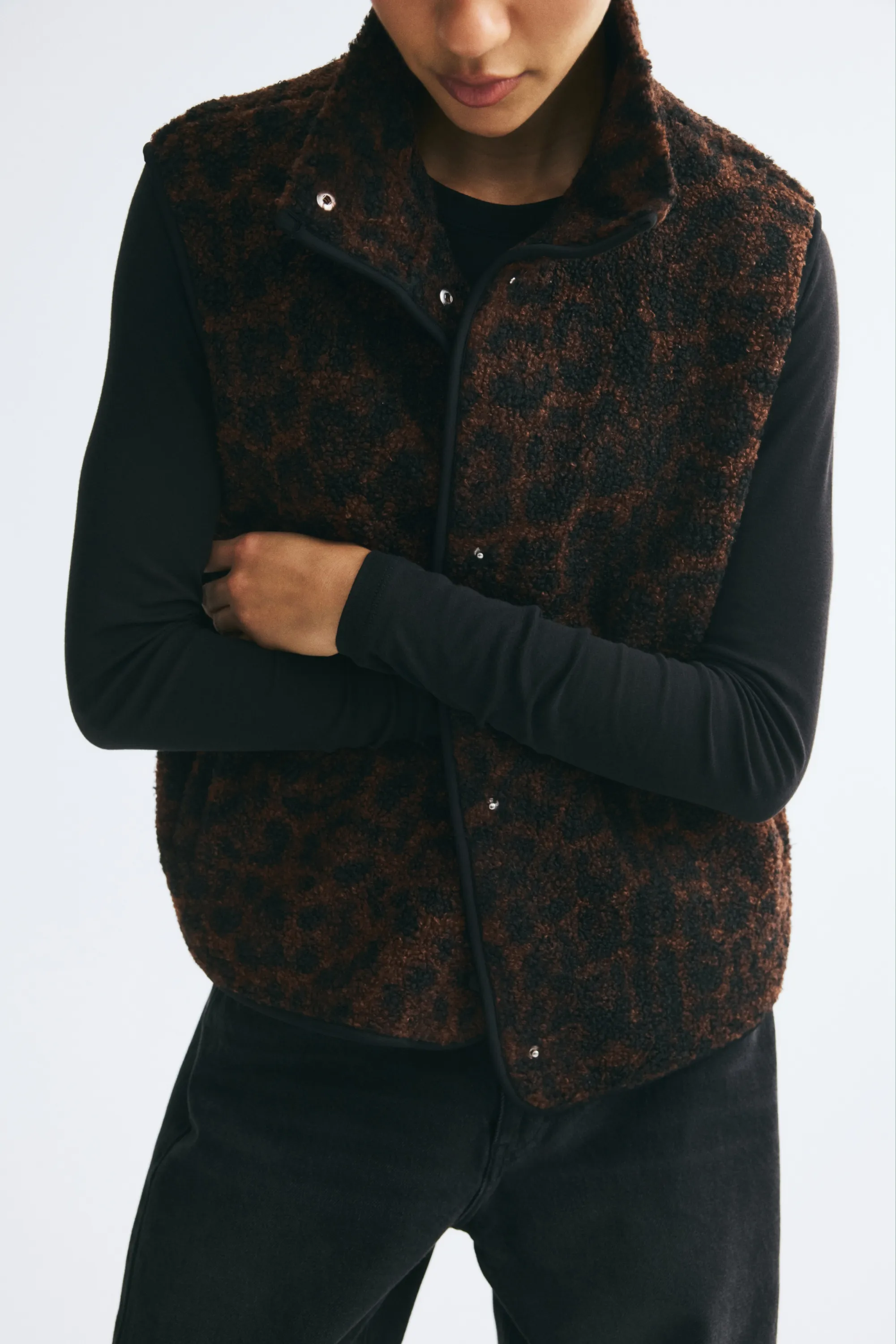 Veste sans manches en tissu Teddy bear - Marron foncé/imprimé léopard