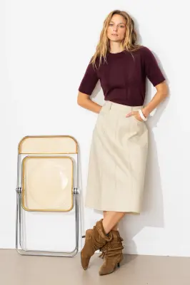 Jupe midi évasée en toile — photo 3