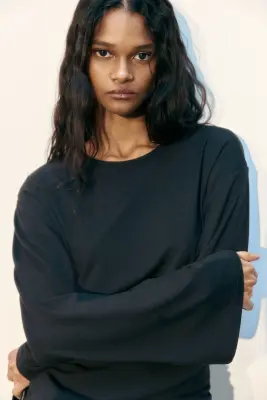 Robe à manches longues en jersey - Noir — photo 2