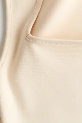 Débardeur côtelé avec encolure carrée - Beige clair — photo 4