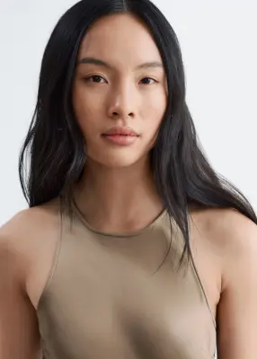 Robe midi en satin sans manches - Champagne — photo 4