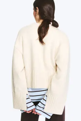 Pull oversize en maille - Blanc cendré — photo 3
