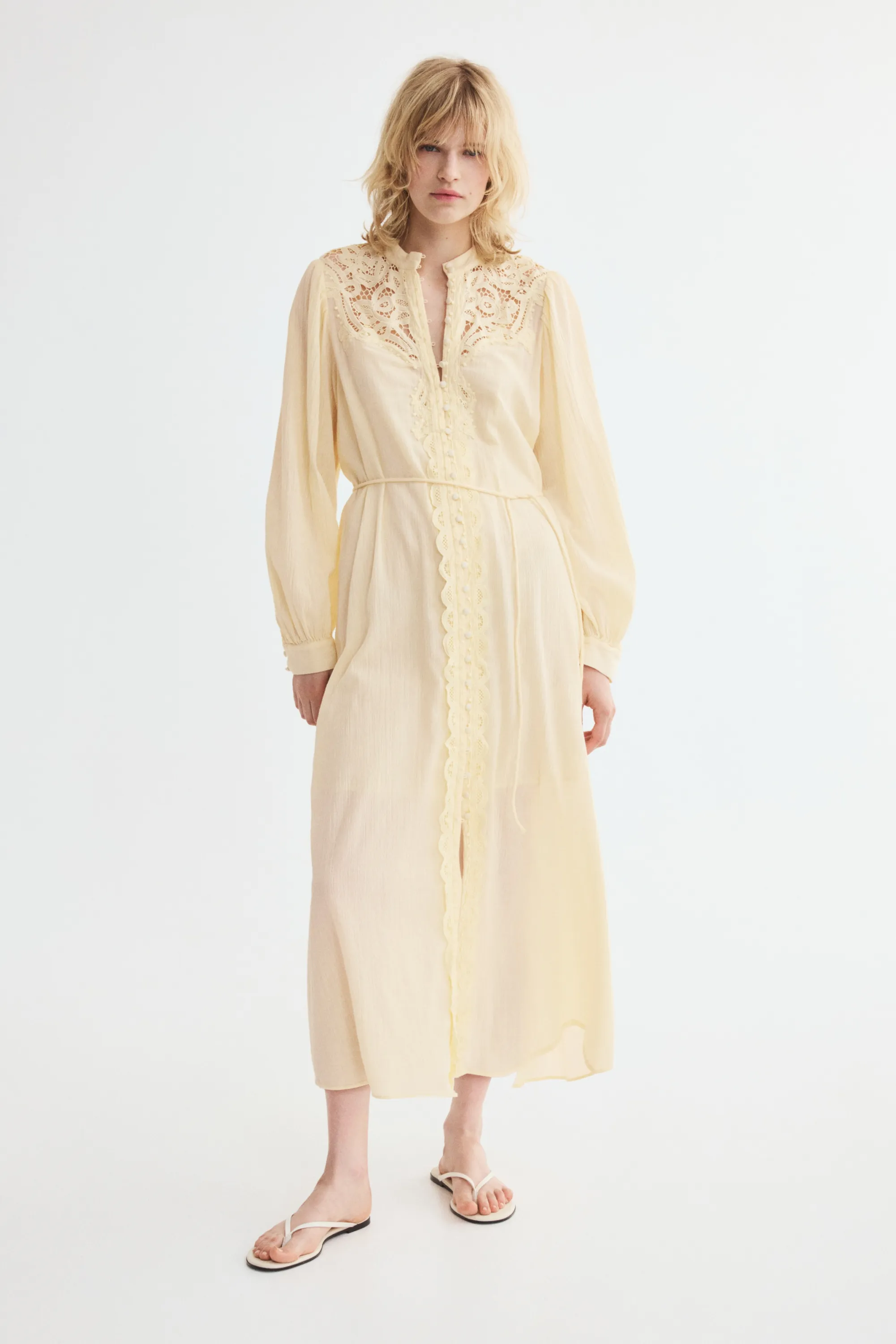 Robe en coton avec dentelle - Jaune clair