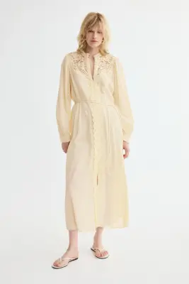 Robe en coton avec dentelle - Jaune clair — photo 1