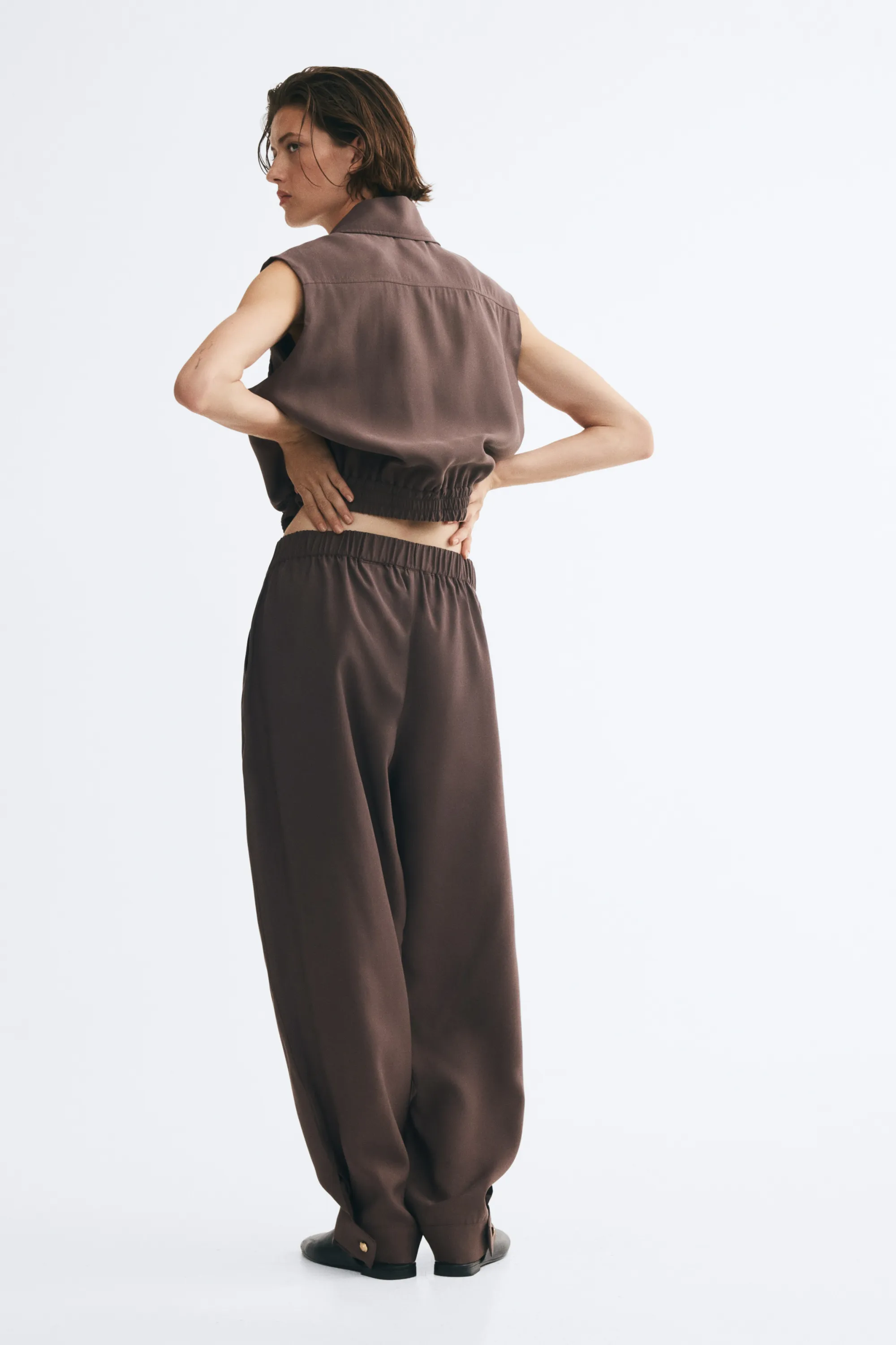 Pantalon barrel en modal mélangé - Marron foncé