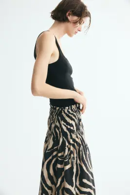 Jupe à taille smockée - Beige/imprimé zèbre — photo 2