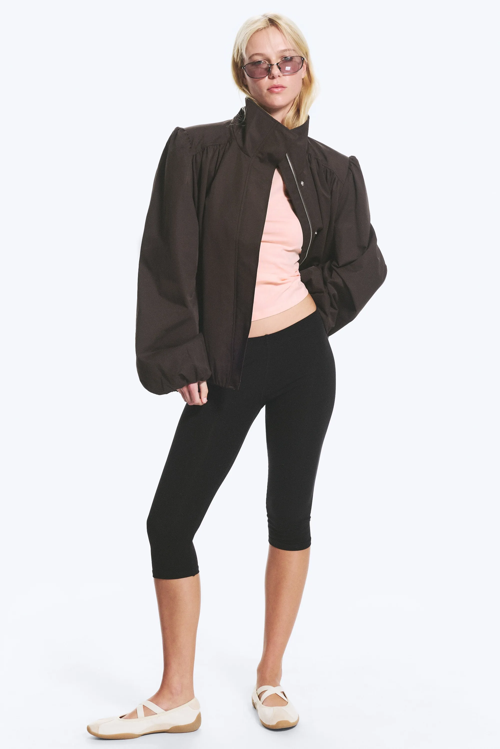 Veste de survêtement oversize à col cheminée - Marron foncé