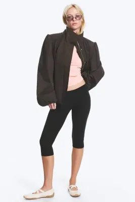 Veste de survêtement oversize à col cheminée - Marron foncé — photo 1