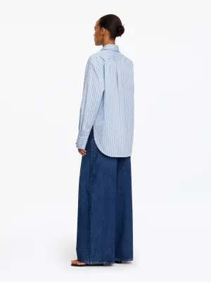 Chemise décontractée en popeline - Bleu clair/Bordeaux — photo 2