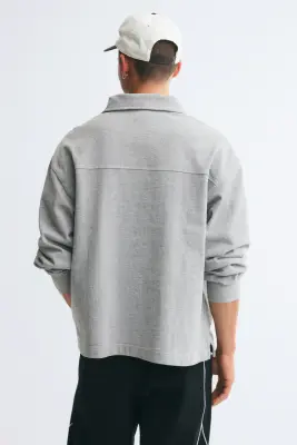 Sweat Relaxed Fit avec col zippé - Gris clair chiné — photo 3