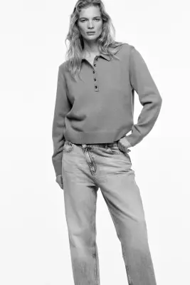 Pull façon polo avec épaulettes - Beige foncé — photo 1