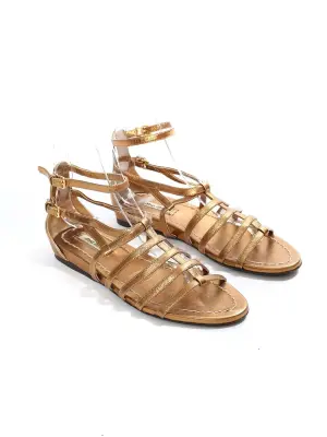 Sandales plates gladiator en cuir métallisé doré Prix boutique 550€ Taille 36 — photo 3
