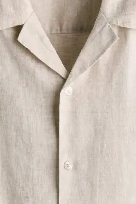 Chemise Relaxed Fit en lin avec col cubain - Beige clair — photo 4