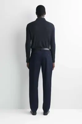 PANTALON CHINO SLIM DROIT EN COTON - BLEU MARINE — photo 3