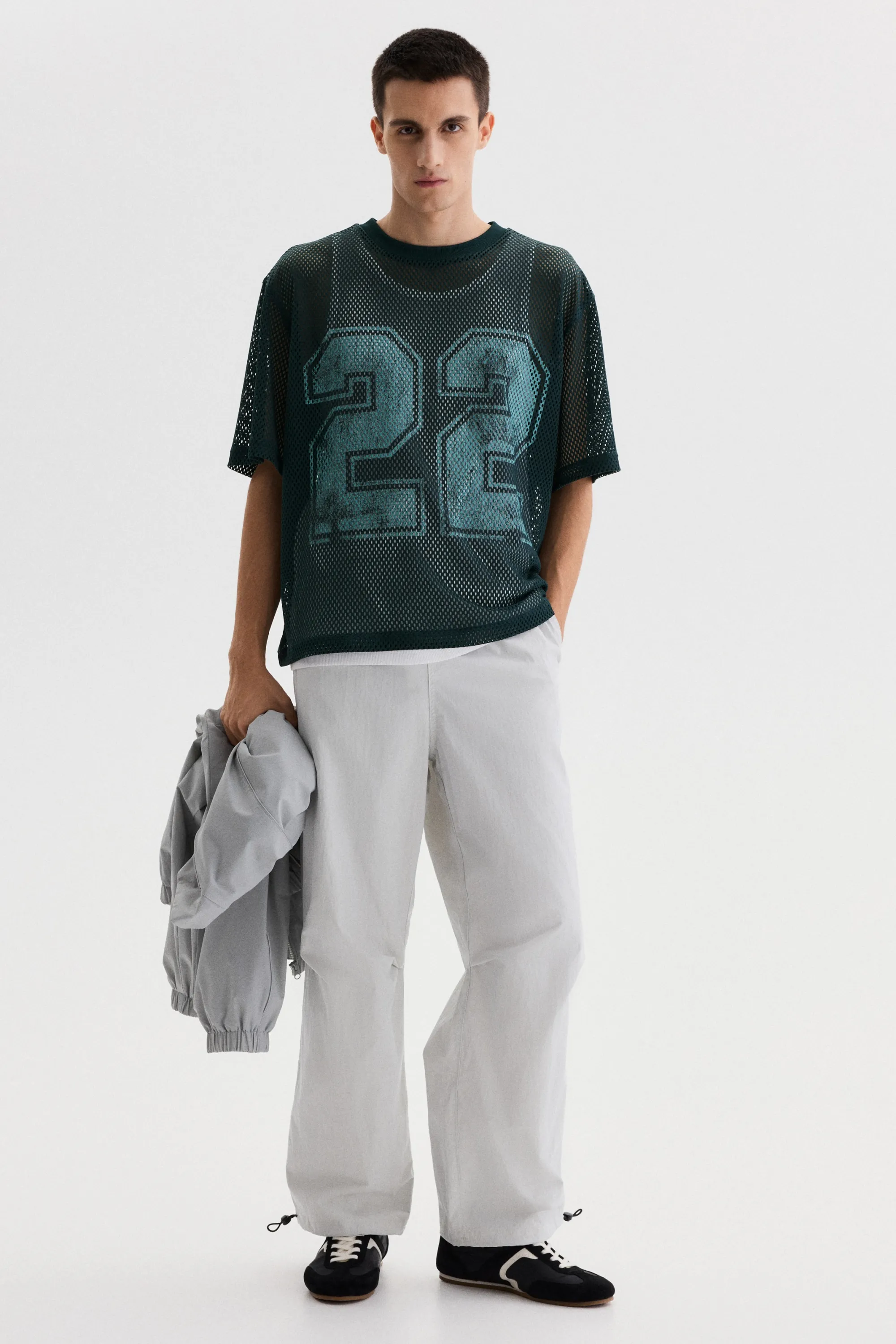 T-shirt Oversized Fit en mesh imprimé - Bleu canard foncé/22