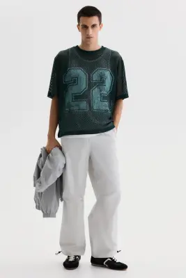 T-shirt Oversized Fit en mesh imprimé - Bleu canard foncé/22 — photo 1
